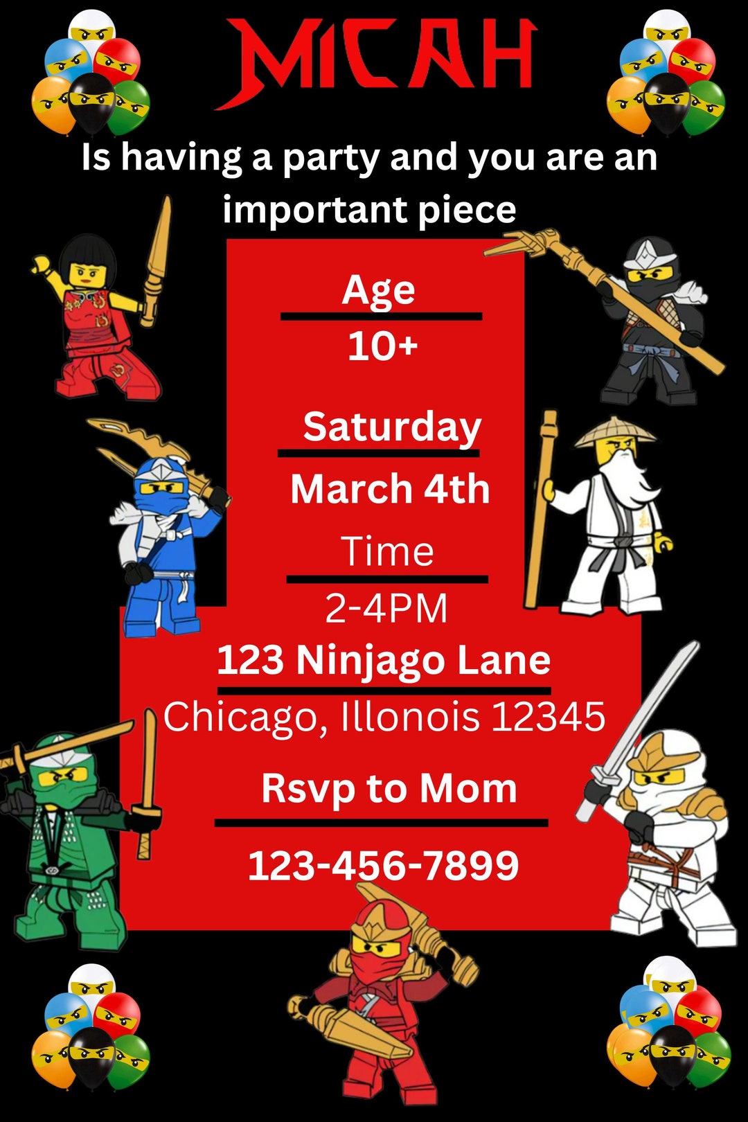 Ninja Birthday Digital Invitation, Boy Invitation, Printable Digital ...