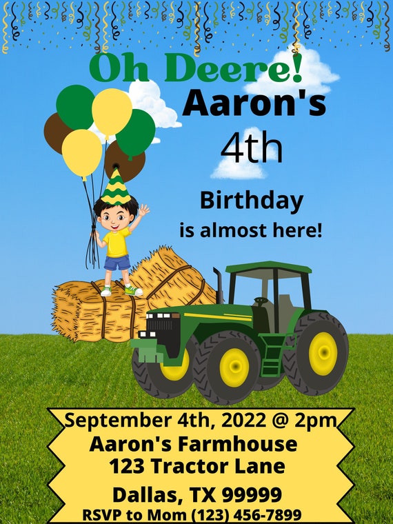 Tractor Editable Birthday Invitation Printable Digital - Etsy
