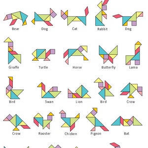 49 Animal Tangrams and additional 19 animal tangram Puzzles Printed Digital Download image 8