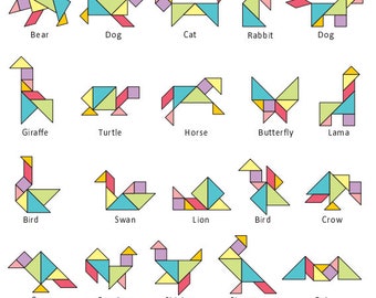 49 Animal Tangrams and Additional 19 Animal Tangram Puzzles Printed Digital  Download 