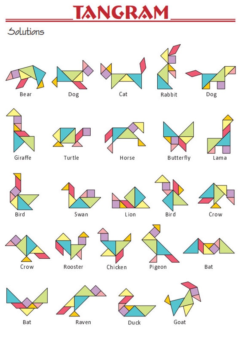 49 Animal Tangrams and additional 19 animal tangram Puzzles Printed Digital Download image 8