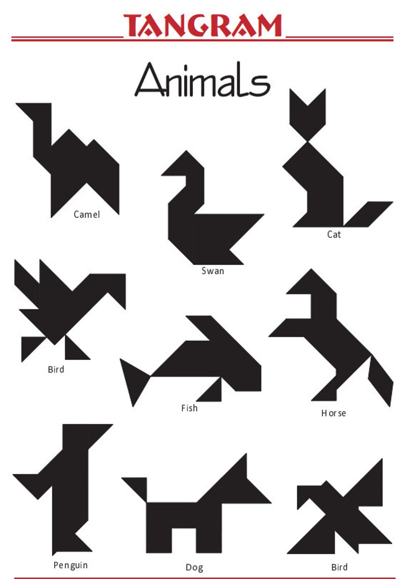 49 Animal Tangrams and Additional 19 Animal Tangram Puzzles Printed