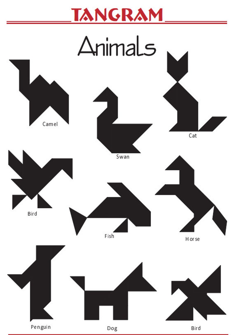 49 Animal Tangrams and additional 19 animal tangram Puzzles Printed Digital Download image 3