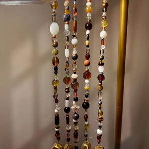 Handmade Driftwood Suncatcher wind chime-brown glass and acrylic Beads-gold and copper beads –wooden beads- wind chime for Home or Garden