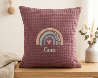 Personalized name pillow • Birth pillow • Personalized with name • Embroidered with rainbow • Pillow with cover • 30 x 30 cm