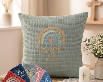 Personalized christening cushion with christening verse and name • decorated with christening symbols • various sizes and designs
