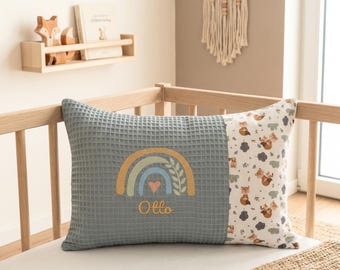 Personalized name pillow embroidered with a rainbow • Birth pillow with name • Cover and inner cushion 25 x 40 cm