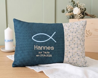 Personalized christening gift • Christening cushion with name, christening details and christening verse • Cover and inner cushion • Various designs • Size 25 x 40 cm
