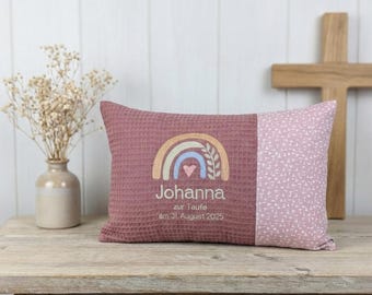 Baptismal cushion with baptismal verse • Baptismal cushion embroidered with various motifs • Personalized • Cover and inner cushion 25 x 40 cm