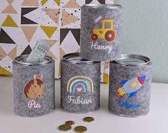 Personalized Felt Money Box with Name • Money Gift for Starting School & Christening • Tractor, Horse, Rainbow, Football Money Box • Unbreakable