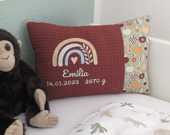 Personalized birth pillow embroidered with rainbow