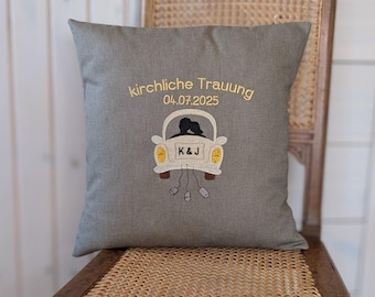 personalized wedding gift embroidered • pillow with name and wedding date • pillow with wedding car