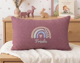 Personalized name cushion • embroidered with name and dates • cushion with cover 25 x 40 cm and inner cushion • various designs