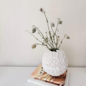 Wabi Sabi Handmade Paper Mache Round Vase, White, Unique, Rare Find, Textured