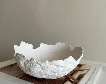 Wabi Sabi Handmade Paper Mache Bowl, White, Unique, Rare Find