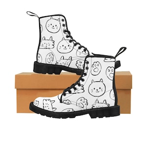 Charming Kitty Canvas Boots - Women&#39;s Fashion Footwear with Playful Cat Print, US Sizes 6.5-11 - Great gift idea
