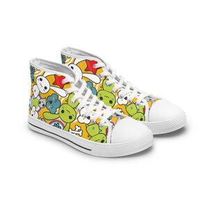 Yellow-Kawaii High Top Sneakers for Women - Breathable Polyester Canvas, Memory Foam Insoles, Customizable Sole - Cute Anime Style Shoes