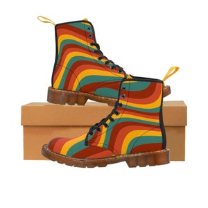 Retro Groove Canvas Boots - 70er Jahre inspirierte Damen Funky Muster Schuhe, Größen 6,5-11 - Tolle Geschenkidee