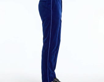 Pantalones de vestir de terciopelo azul rey, pantalones formales hechos a medida, ropa para novios para bodas y graduaciones.