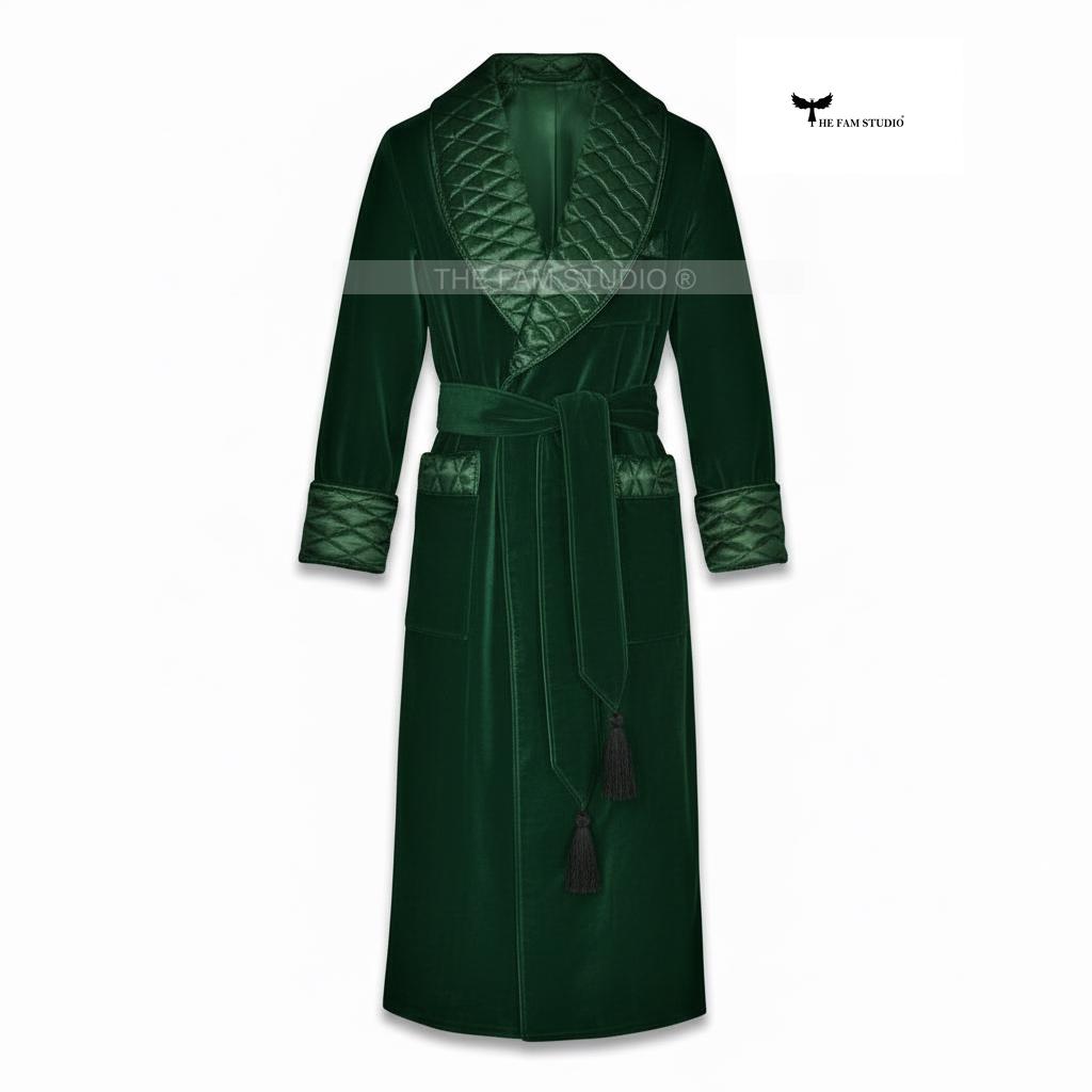 mens green dressing gown Connaught Long Green Smoking Jacket main image 1