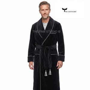 Bata de terciopelo de lujo para hombre, bata de fumar acolchada con cuello chal, bata de terciopelo premium, bata elegante para hombre, regalo para el novio