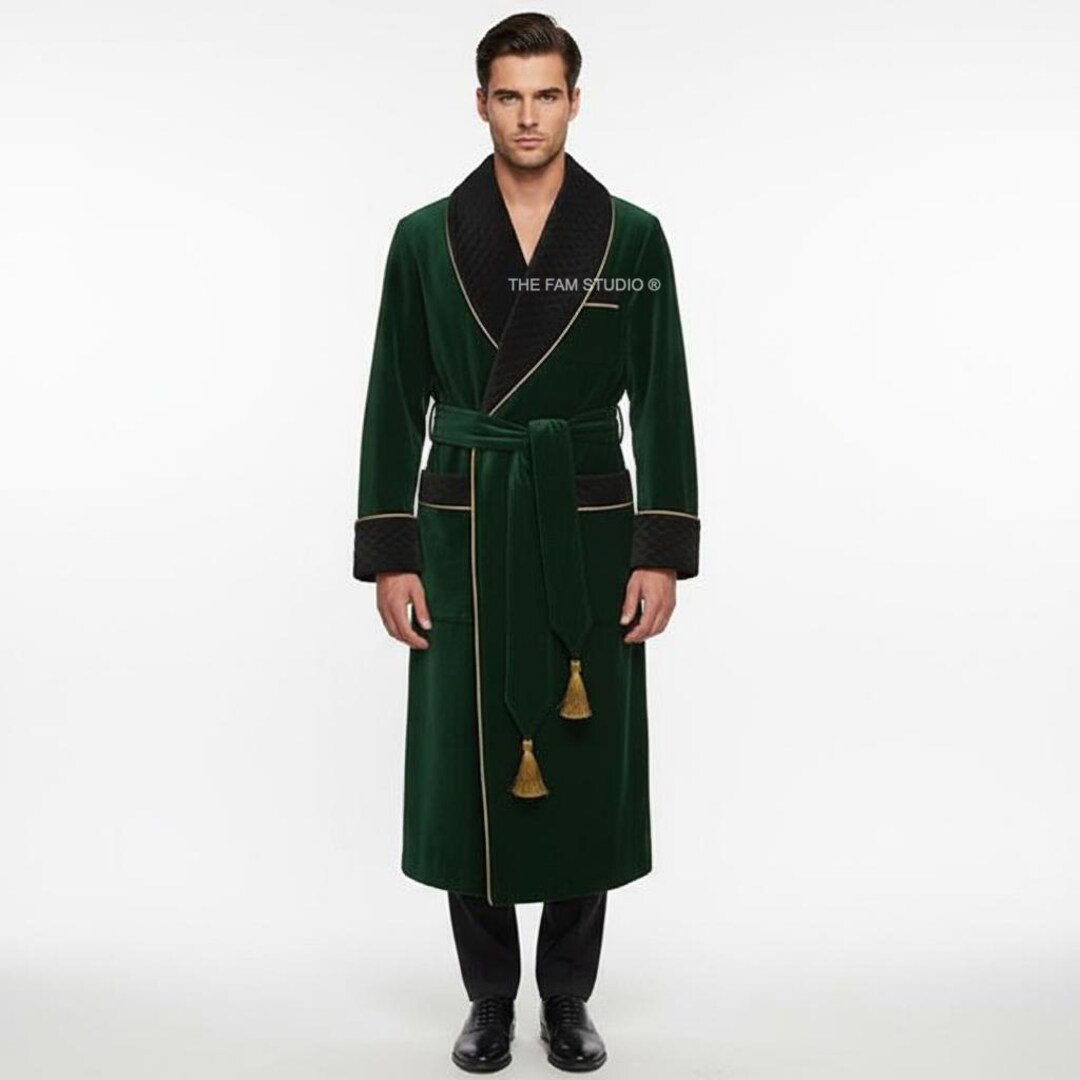 Smoking Jacket Green Long Velvet Gown for Men English Vintage Gentleman ...