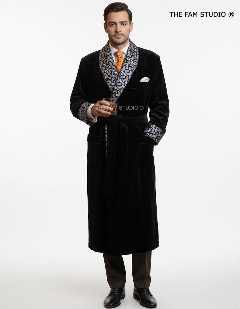 Men's Smoking Robe Men’s Black Velvet Smoking Jacket Robe | Paisley Shawl Collar | Luxury ...
