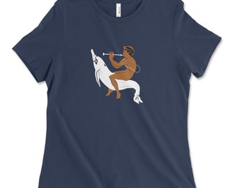 Women's Premium Tee: Etruscan Youth Playing the Flute and Riding a Dolphin