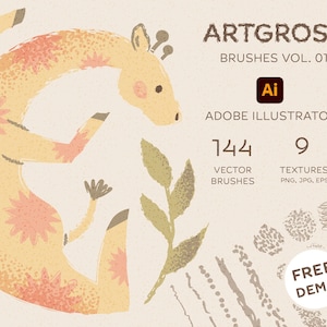 144 Brushes and 9 textures for Adobe Illustrator, vector stroke & splatter brushes, pattern brushes, brush set grain, dots, Digital Download