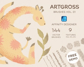 144 Brushes and 9 textures for Affinity Designer, vector stroke & splatter brushes, pattern brushes, brush set grain, dots, Digital Download