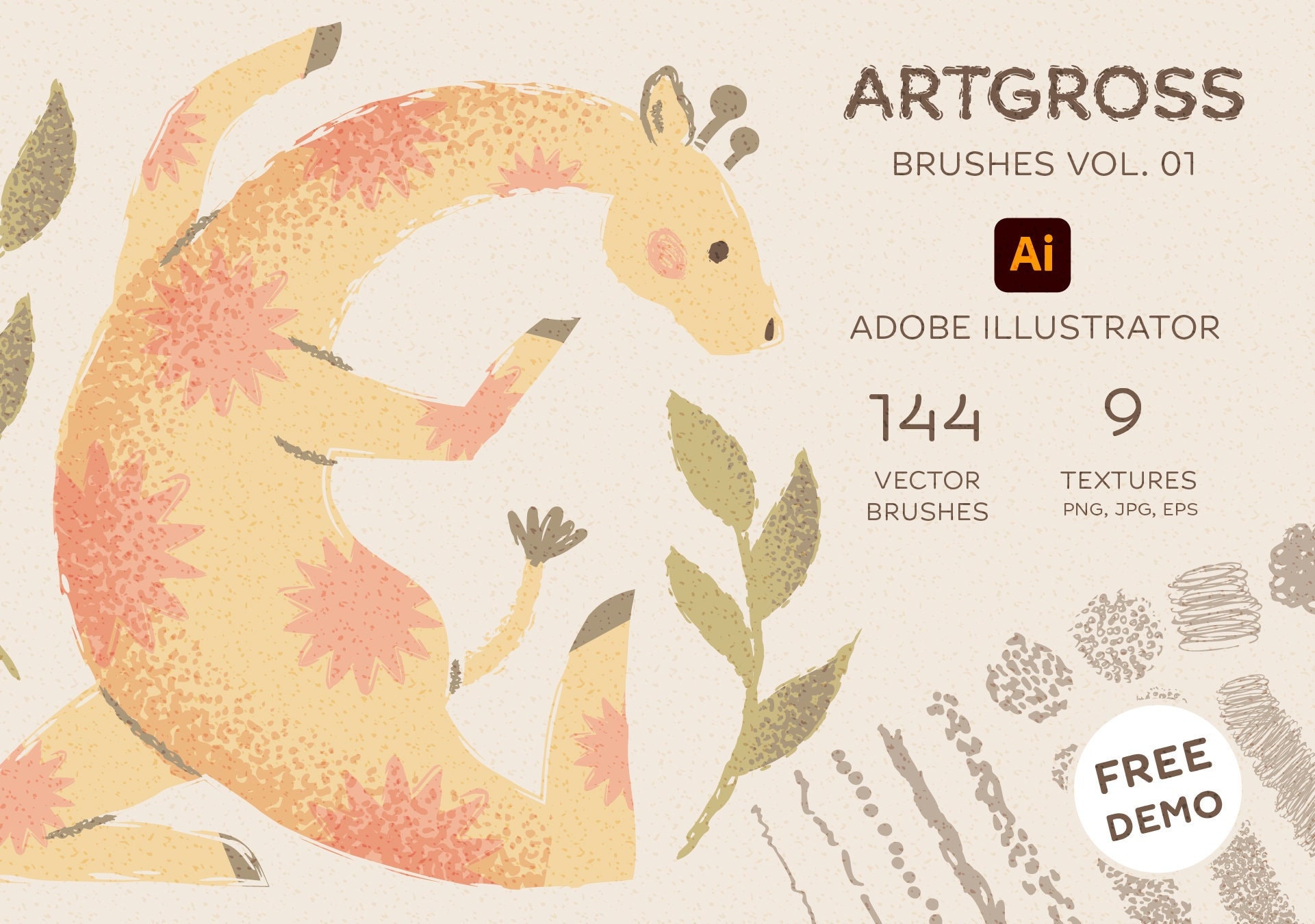 144 Brushes and 9 textures for Adobe Illustrator, vector stroke & splatter brushes, pattern brushes, brush set grain, dots, Digital Download