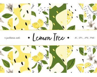 Lemon Tree Set Of 6 Seamless Vector Pattern Desig Lemons Etsy Ireland