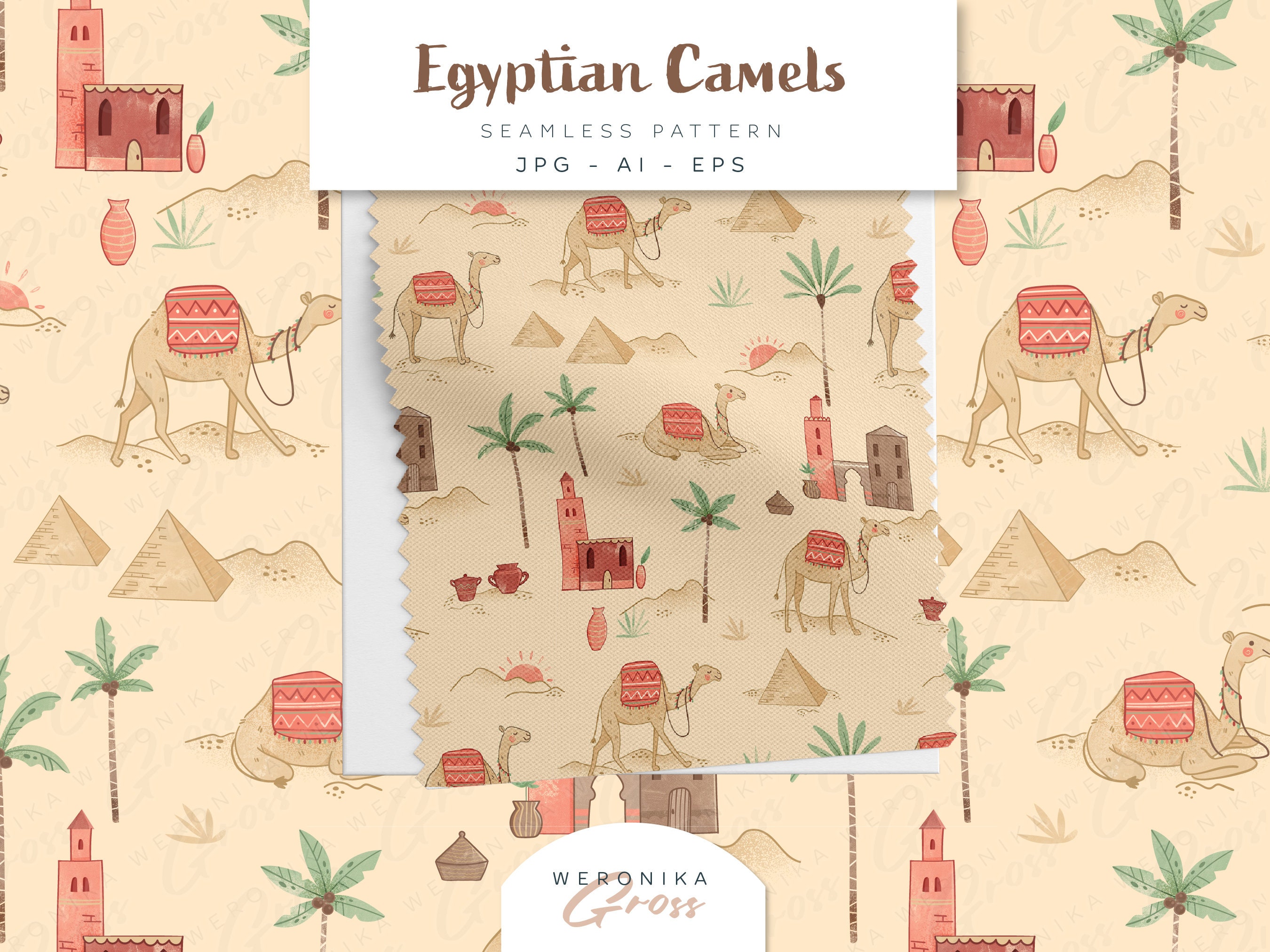 Egyptian Camels Seamless Pattern, Desert Pyramids (digital) - Etsy