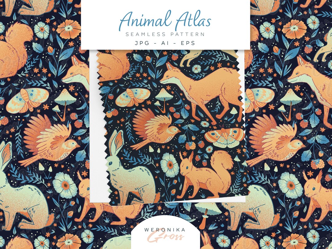 Fall Animal Patterns Fall Animal Atlas Seamless Pattern, Fox Rabbit Moth Floral (digital ...