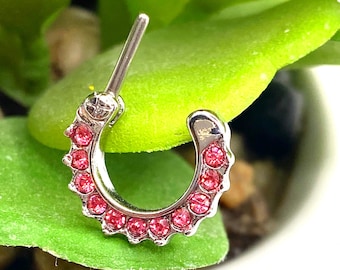 Pink Rhinestone Lace Effect Septum Piercing Punky Jewellery Dainty Cute Surgical Steel 316l Nose Ring