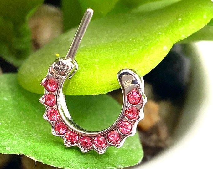 Pink Rhinestone Lace Effect Septum Piercing Punky Jewellery Dainty Cute Surgical Steel 316l Nose Ring