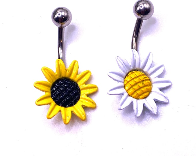 Goddess, Sunflowers, Surgical Steel 316l, Belly Bar, Piercing, Navel, Jewellery, Daisy, Flower, Cute