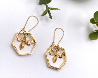 E16 Bee Hive Honeycomb Statement Womens Earrings Jewellery Dangle
