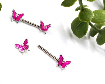 Pink Butterfly Nipple Bar Piercing Cute Surgical Steel Jewellery 316l Gift Pretty Dainty
