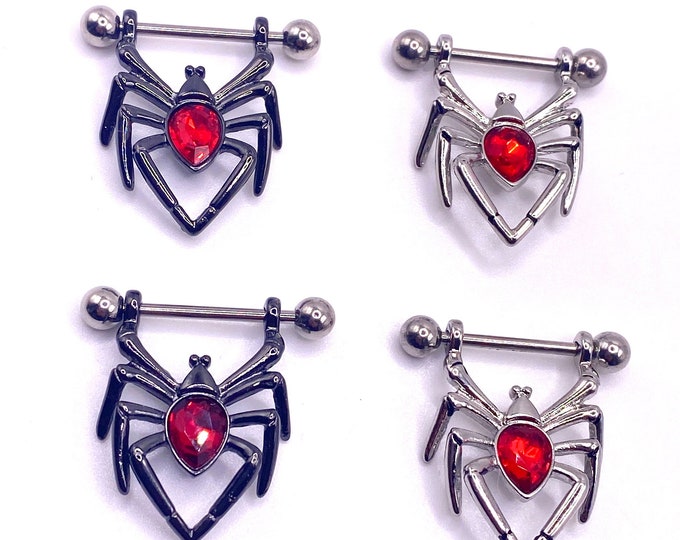 A10 Spider, Halloween, Hanajuku, Nipple Bar,Piercing, Cute, Surgical Steel, Jewellery, 316l, Tarantula, Spooky, Gothic 14g, Gem