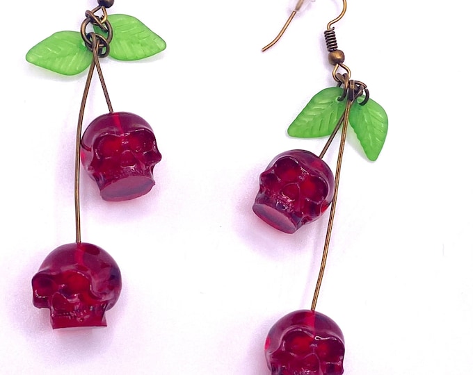 Halloween Earrings, Spooky, Punky, Jewellery, Skull, Cherry, Fun, Statement, Quirky, Girly, Harajuku, Skeleton, Gothic, Dead, Fossil