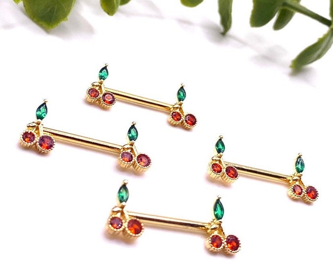 A3 Cherry Fruit Red 50's Rockabilly Nipple Bar Piercing Cute Surgical Steel Jewellery 316l Jewellery