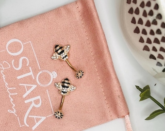 C4 Bumble Bee Belly Bar Navel Piercing Rose Gold Jewellery Surgical Steel 316l unique statement