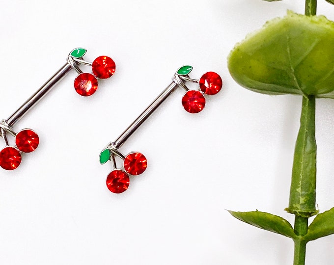 A1 Cherry Fruit Red 50's Rockabilly Nipple Bar Piercing Cute Surgical Steel Jewellery 316l Jewellery