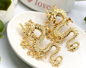 Ladies Jewellery Gold Dragon Chinese Earrings Oriental Statement