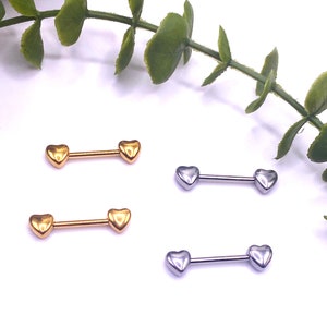 Heart Nipple Bar Piercing: Surgical Steel Jewelry - Gold or Silver