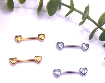 A26 Love Heart Nipple Bar Piercing Cute Surgical Steel Jewellery 316l Gold Silver
