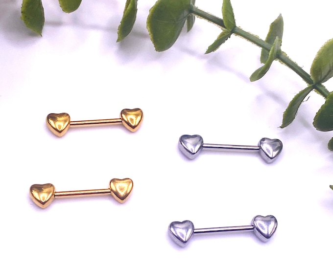 A26 Love Heart Nipple Bar Piercing Cute Surgical Steel Jewellery 316l Gold Silver