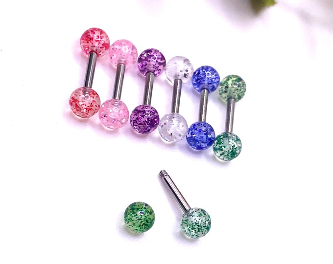 Mini Barbell, Straight Bar, Glitter Piercing, Eyebrow, 6mm Surgical Steel 316l, Rainbow, Cute Jewellery, Tiny, Random Colour, Mystery
