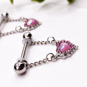 A15 Heart Bling, Diamonte, Womens, Nipple, Piercing, Bar, Surgical Steal, Feminine , Gift, 316l, Jewellery, Dangle, Silver Body Art